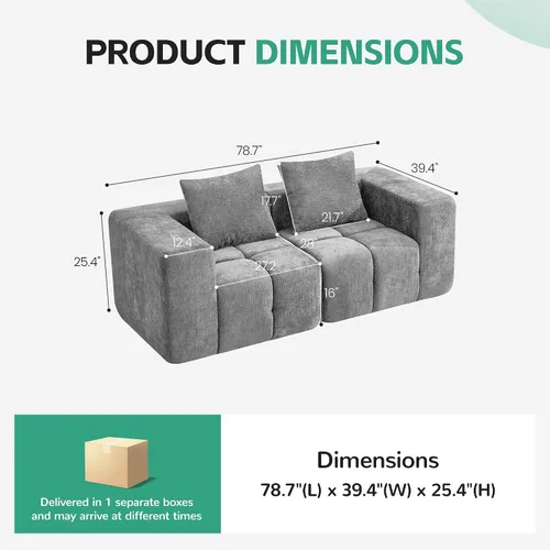 Vista 2 de Sofá de dos plazas seccional modular sin armazón de 78.7 pulgadas, sofá nube capitoné con asiento profundo, sofá de chenilla para sala de estar