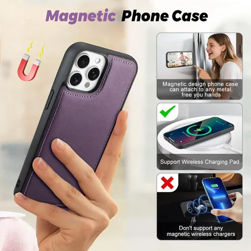 Vista 6 de TwoHead Funda tipo cartera para iPhone 12 Pro Max con tarjetero, funda magnética desmontable para teléfono 12 Pro Max, piel sintética, a prueba