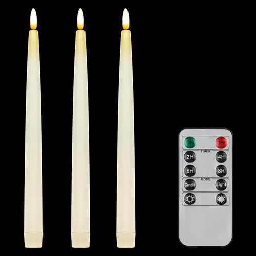Vista 23 de CVHOMEDECO. Velas cónicas sin llama con control remoto de 10 teclas, velas LED parpadeantes con mecha 3D, funciona con pilas, velas de cera real