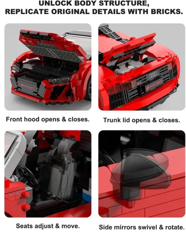 Vista 5 de RASTAR 1440PCs Building Bricks for Audi R8 Spyder Model Car Kit, 93800
