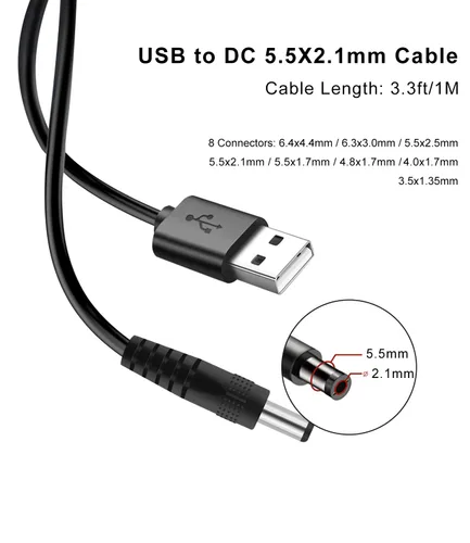 Vista 6 de Cable de alimentación de 5 V CC, cable de carga USB a CC de 0.217 x 0.083 in con 8 conectores adaptadores para altavoz, enrutador, luz LED, lámpara