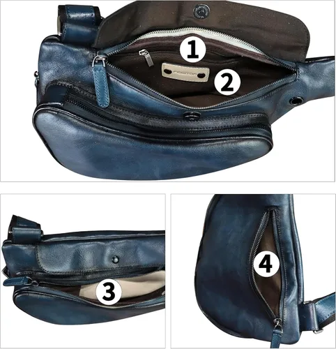 Vista 3 de Bolso de cuero genuino para mujeres y hombres, mochila de cuero retro para el pecho, bolso cruzado