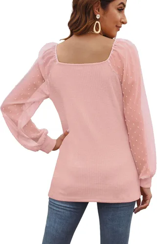 Vista 4 de WIHOLL Blouse Tops for Women Loose Fit Long Sleeve Shirts Square Neck Tops