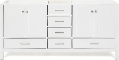 Vista 65 de ARIEL Cambridge Mueble base de tocador de baño de 36 pulgadas, madera maciza, 2 puertas de cierre suave, 5 cajones de cola de milano, roble marrón