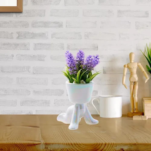 Vista 5 de Mini suculentas falsas en jarrón, plantas artificiales en maceta blanca en forma de humano Morden para decoración de oficina, suculentas