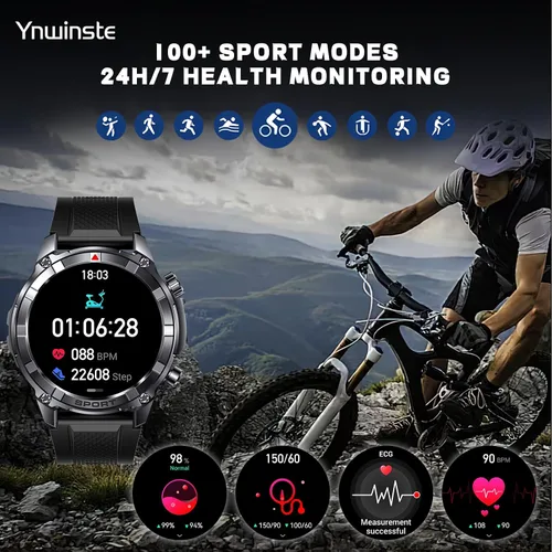 Vista 10 de Reloj inteligente para hombre con Bluetooth y linterna de 7 días de duración de la batería