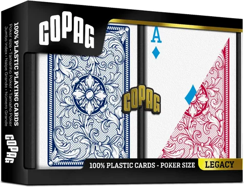 Vista 2 de Copag Juego de cartas de juego 100% de plástico, tamaño de póquer (estándar) índice regular rojo/azul de doble cubierta