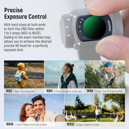Vista 3 de NEEWER Filtro ND2-32 variable compatible con DJI Osmo Pocket 3, filtro magnético ND ajustable de 1 a 5 paradas limitadas, accesorios para cámara