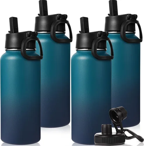 Vista 38 de Neihepal Botella de agua aislada de 32 onzas con 2 tapas (tapa con pajilla y boquilla), botellas de agua de doble pared de acero inoxidable 18/8