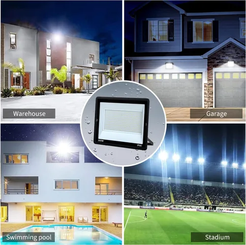 Vista 6 de Luz de inundación LED de 300 W para exteriores, luz de trabajo LED, reflector con enchufe IP66 impermeable, 6500 K, 2 unidades de luz de seguridad