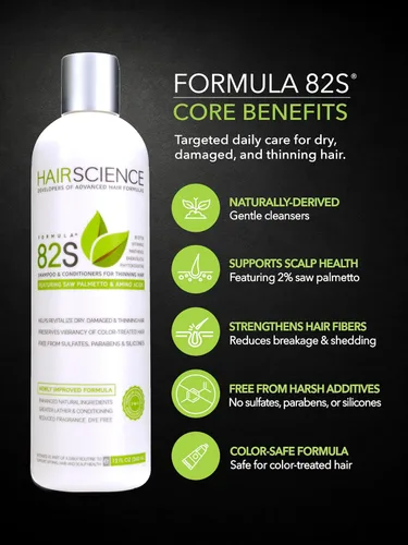 Vista 3 de Hair Science Fórmula 82S Champú para la salud del cuero cabelludo y el cabello Con palma enana americana y biotina Para preocupaciones