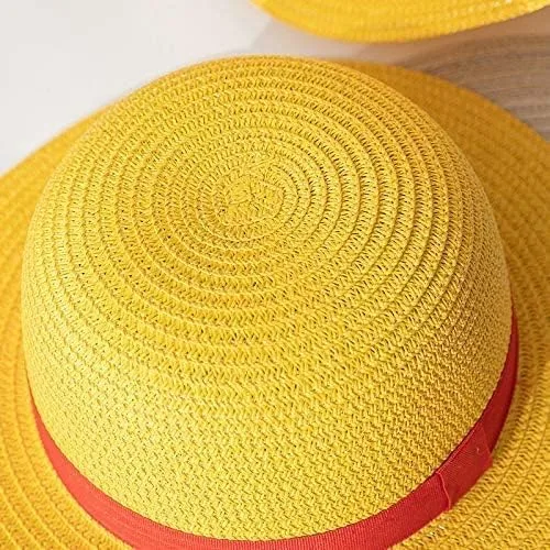 Vista 6 de Sombrero de paja Luffy sombrero de cosplay sombreros para Halloween, disfraz de actuación, sombrero de paja para hombres, mujeres y niños, correa