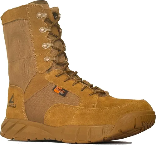 Vista 8 de Zapatos tácticos ligeros para hombre, botas de combate, botas marrones coyote, entrenamiento militar, con cordones, senderismo al aire libre
