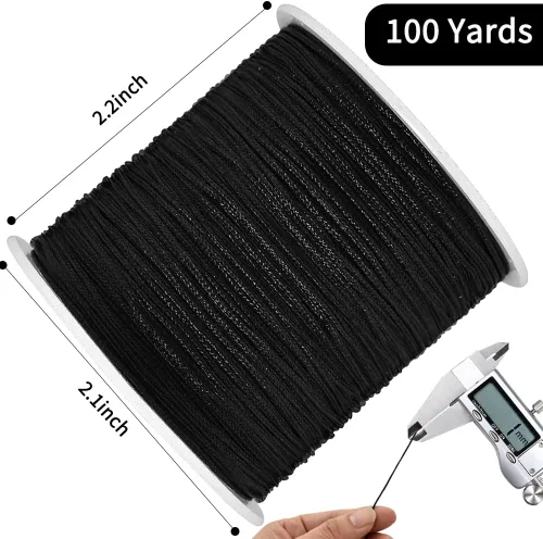 Vista 2 de TONIFUL Cordón de Nylon Negro de 1mm x 100 Yardas Cuerda de Satén para Hacer Pulseras y Joyas Cordón de Macramé Rattail Trim Collar a Granel Hilo
