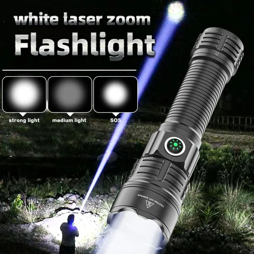 Vista 7 de Linterna táctica recargable USB tipo C de 6000 lúmenes, linterna LED con zoom impermeable con interruptor de presión, riel Picatinny