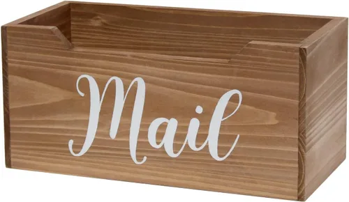 Vista 12 de Elegant Designs HG2010-GMB - Caja organizadora de madera rústica de madera con escritura negra con texto en inglés, soporte para cartas, accesorios