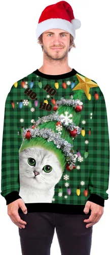 Vista 42 de Sudaderas de Navidad unisex con estampado 3D y cuello redondo, manga larga, suelta, suéter de Navidad