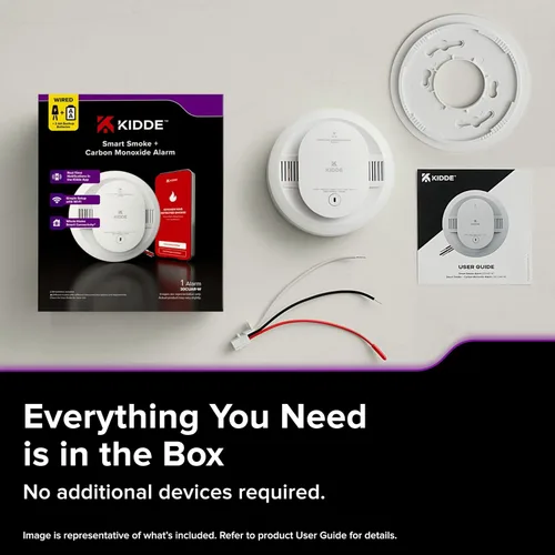 Vista 6 de Kidde Detector inteligente de humo y monóxido de carbono habilitado por la aplicación Kidde con cableado, respaldo de batería AA, alertas de voz