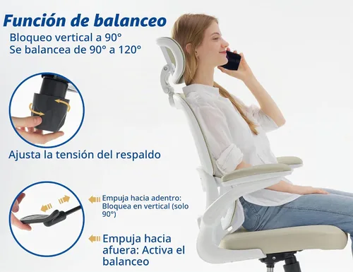 Vista 7 de TRALT Silla Ergonómica de Oficina - Silla de Escritorio con Reposacabezas Ajustable Soporte Lumbar Silla de Computadora - Silla Cómoda de Malla