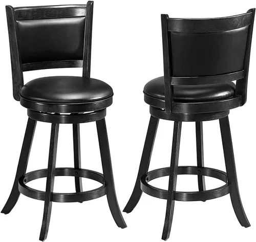 Vista 6 de ERGOMASTER Taburetes de bar giratorios de 24 pulgadas con respaldo, madera de caucho, negro, juego de 2