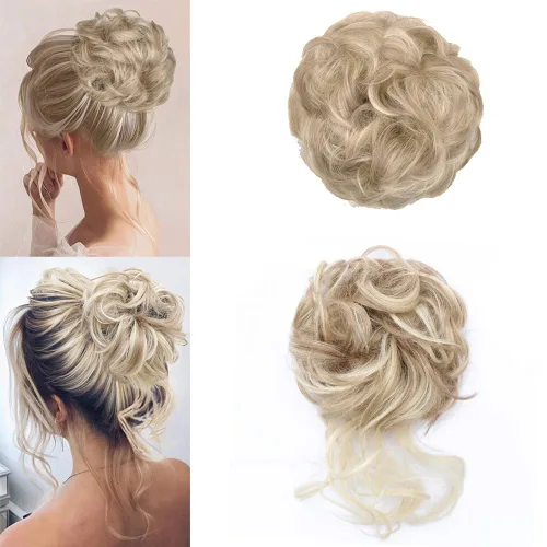 Vista 11 de KETHBE Moño desordenado, extensión de moños de pelo despeinado, banda elástica para el cabello, moño rizado para mujeres (negro)