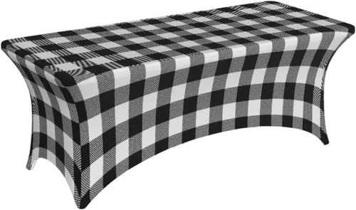 Vista 9 de mantel elástico de 6 pies, mantel rectangular ajustable de lana cuadriculada de color rojo y blanco para fiesta, banquete, festival, boda
