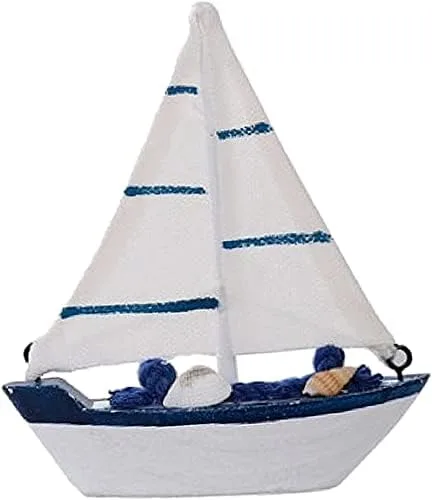 Vista 4 de Modelo de barco de madera con temática náutica, mini velero, decoración de pastel de madera para decoración mediterránea de muebles para el hogar