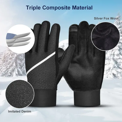 Vista 6 de Guantes de invierno para hombres y mujeres, para pantalla táctil para clima frío, antideslizantes, guantes cálidos con forro térmico de punto suave