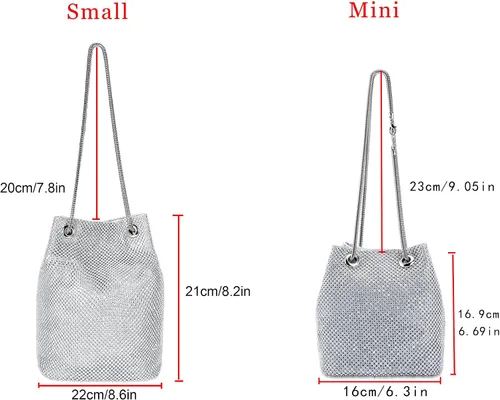 Vista 2 de Ayliss - Bolsa tipo cubo con diamantes de imitación para mujer, que se cruza en el cuerpo, tamaño minipequeño, brillante, de noche
