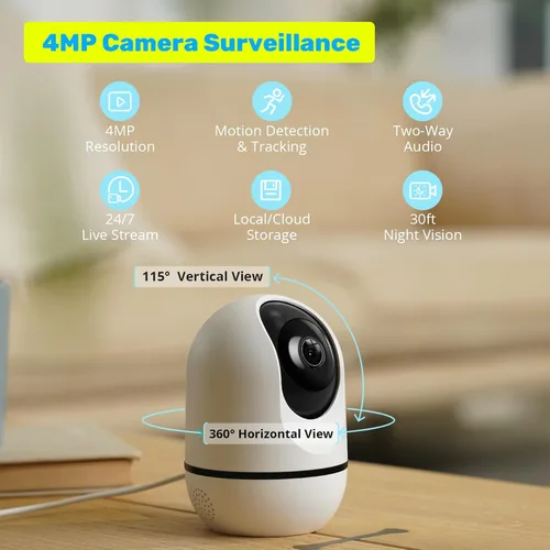Vista 3 de WUUK Cámara para mascotas de 4 MP, cámara de inclinación panorámica para monitor de bebé, + 2 cámaras exteriores para seguridad en el hogar