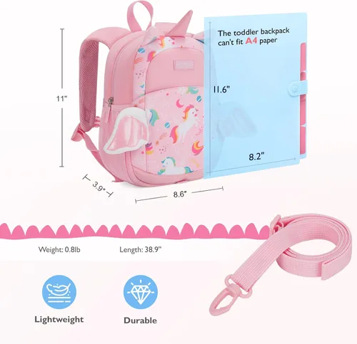 Vista 6 de mommore Mochila infantil de dibujos animados para niños y niñas de 2 a 4 años, Unicornio, Pequeño, Mochila de neopreno para niños pequeños
