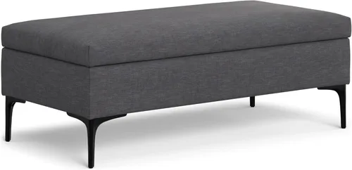 Vista 17 de SIMPLIHOME Rebecca - Mesa de centro rectangular de almacenamiento, otomana rectangular de 36 pulgadas de ancho con aspecto de lino tapizada