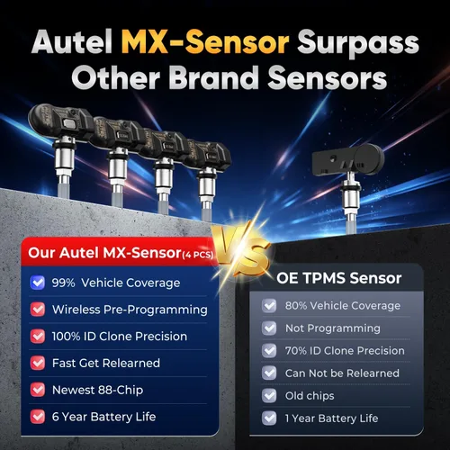 Vista 8 de Autel Juego de 4 Sensores TPMS, MX-Sensor 2 en 1 315MHz + 433MHz de Inserción TPMS Sensor Universal Programable, Nivel OE 100% Clonable por Autel