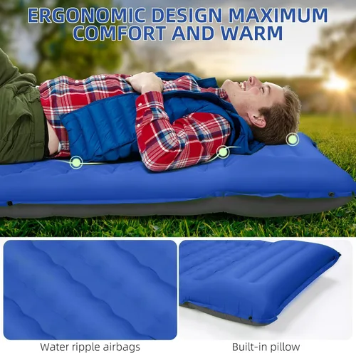 Vista 2 de FNARMW Colchoneta de dormir para camping, extra gruesa de 5 pulgadas, con almohada, bomba de pie integrada, almohadillas inflables compactas