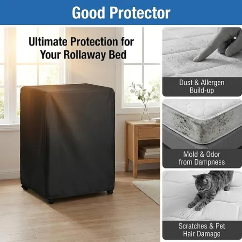 Vista 4 de WOMACO Funda universal enrollable para cama, protector de almacenamiento plegable (negro, individual/31 pulgadas)