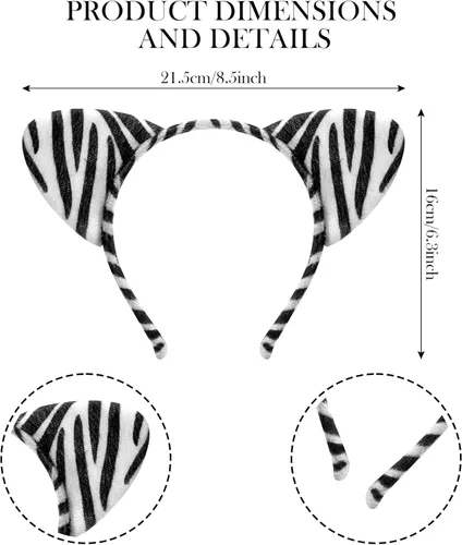 Vista 2 de Cindeer 3 Pcs Zoo Animal Ear Costume Headband Jungle Safari Plush Ear Hair Hoop for Adult Animal Party Cosplay Prop