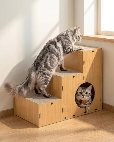 Vista 10 de Rascador para gatos, escaleras de cartón para mascotas de 17.3