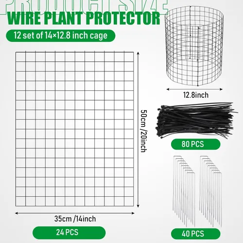 Vista 3 de Zubebe 12 juegos de protectores de plantas de alambre de animales de 14 pulgadas de alto x 12.8 pulgadas de profundidad, jaula de malla metálica