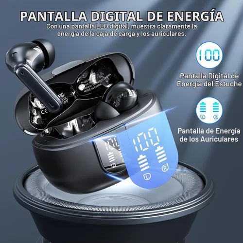 Vista 4 de Auriculares inalámbricos, auriculares inalámbricos 2024 HiFi estéreo con 4 micrófonos ENC con cancelación de ruido, 42 horas de reproducción Negro