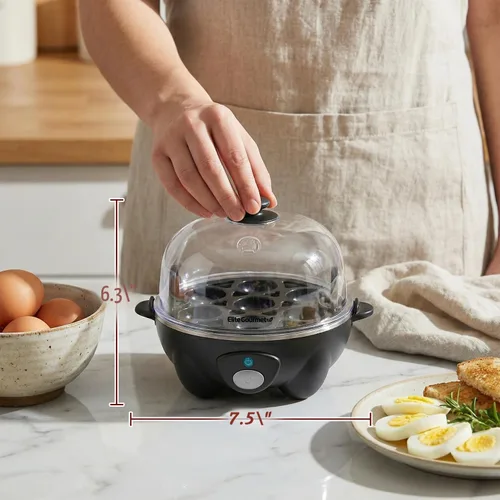 Vista 4 de Elite Gourmet EGC-007B # - Olla rápida para huevos, 7 huevos fáciles de pelar, duros, medianos, suaves, escalfador, máquina de tortillas, apagado