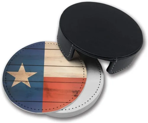 Vista 4 de Posavasos de madera con soporte para bebidas con la bandera de Texas, adecuado para tipos de tazas, juego de 6 Suitable For Kinds Of Cups