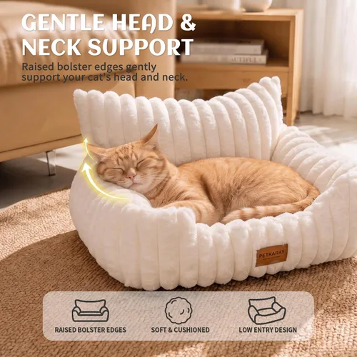 Vista 7 de PETKARAY Sofá cama para gatos, sofá suave de 24 pulgadas para gatos de Crema