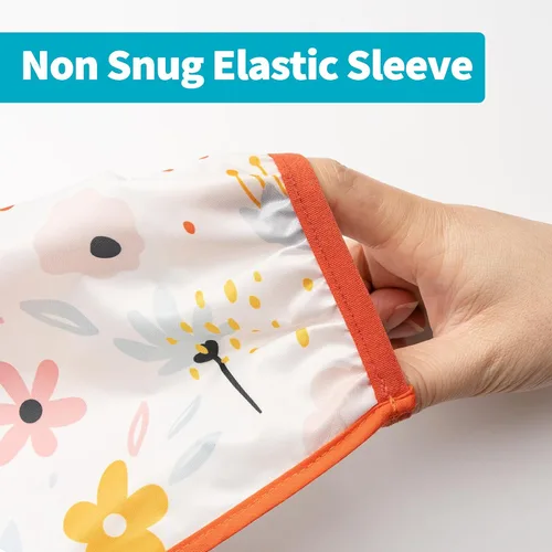 Vista 6 de Juego de baberos de manga larga de 3 piezas, baberos impermeables para bebés con bolsillo, babero para niños pequeños con mangas, bata resistente a