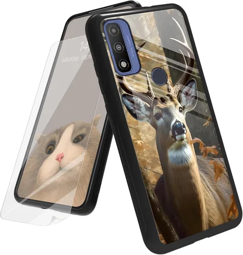 Vista 65 de Funda para Motorola Moto G Play 4G 2024 con protector de pantalla, parte trasera de vidrio templado + funda de silicona suave TPU absorción
