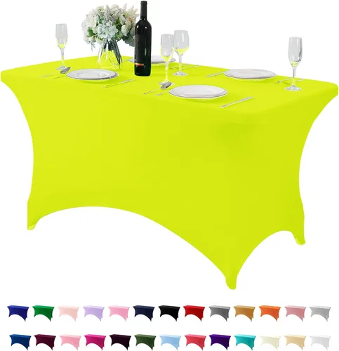 Vista 168 de Mantel de elastano para mesa de 6, 4 o 8 pies, universal, ajustable, para fiestas, banquetes, bodas y eventos, color verde manzana