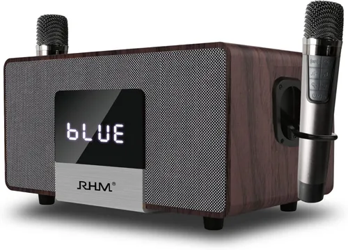 Vista 10 de Máquina de Karaoke RHM K222, Conexión a TV vía Óptica o Bluetooth, con Sonido Potente, Bajos Profundos, 2 Micrófonos Inalámbricos UHF y 5 Modos
