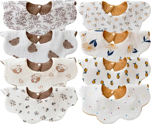 Vista 7 de EllieHouse Baberos para bebés para niñas y niños, paquete de 8 baberos de muselina de algodón para niños pequeños