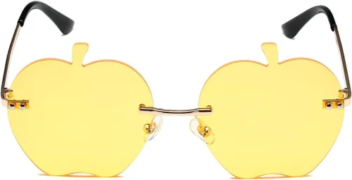 Vista 2 de JOVAKIT Gafas de sol en forma de manzana para mujeres y hombres, gafas de sol retro sin montura para fiesta rave, gafas de Halloween (doradoamarillo)