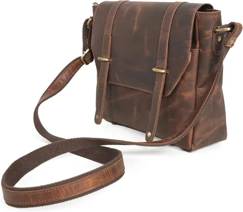 Vista 3 de Bolso bandolera de cuero genuino para hombres, bolsos cruzados para negocios de trabajo, Marrón
