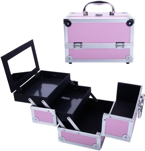 Vista 9 de Caja de maquillaje Estuche de tren de gran capacidad de almacenamiento portátil organizador de cosméticos de viaje con compartimentos y bandejas